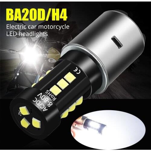 1X Motorcycle H4 BA20D LED Headlight Blubs 15W Moto Light 3030 Chips Scooter Accessoire Motobike LED Head Lamp 6000K White 12V