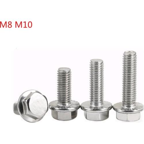 2Pcs M8 M10 304 Stainless Steel Flange Outer Hexagon Bolt Non-slip Screw Serrated Flange Cap Hex Washer Head Bolt