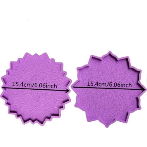 2 Pcs Mandala Coaster Epoxy Resin Mold Flower Cup Mat Casting Silicone Mould DIY Crafts Ornaments Decorations Making Tools