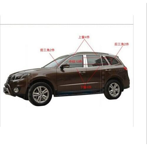 2007 2008 2009 2010 2011 2012 for Hyundai Santa Fe Chrome Window Trim 22pcs Frame Sill Belt Trims With Center Pillar GH