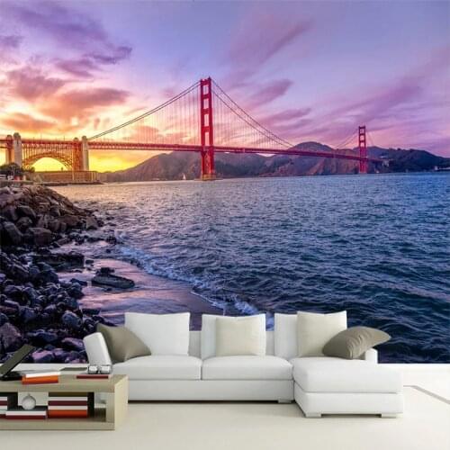3D Wallpaper Romantic Seaside Landscape Sunset Bridge Photo Wall Murals Living Room Restaurant Cafe Creative Background Wall 3 D