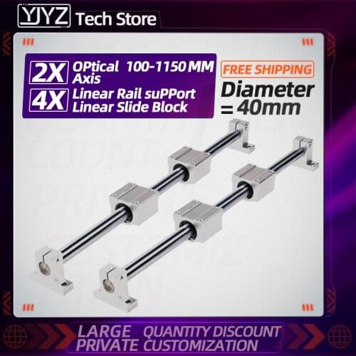 40mm optical axis guide rail linear guide L-100-1150mm+4pc SC40 box slide+4pc SK bearing support seat
