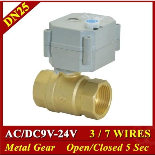 AC DC 12V 24V 9V Motorized Ball Valve Brass DN20 Metal Gear 1 Inch TF25-B2 Series 3/7 Wires 2 Way DN25 Electric Shut Off Valves