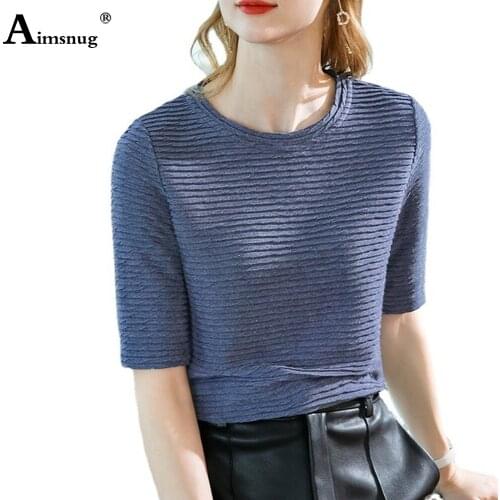 Aimsnug Plus Size 3XL Women Street hipster Striped Tops 2021 France Style Half Sleeve Tees Clothing Female Casual Skinny T-Shirt