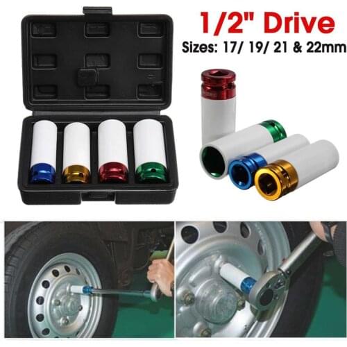Auto Car 4Pcs/set 17-19-21-22mm 1/2'' Alloy Thin Wall Wheel Nut Deep Impact Socket Drive Set Gift Box For Friend Repair Tool Set