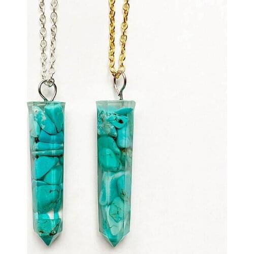 Blue Howlite Stone Chips Orgonite Energy Pendant Necklace Resin Healing Stone Hexagonal Point Crystal Necklace Orgone Jewelry