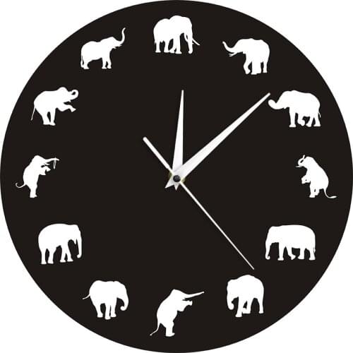 Wildlife Animal Elephant Artwork Nursery Decor Wall Clock Elephant Decoration Minimalist Design 3D Wall Watch Clocks Wall