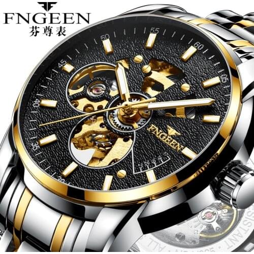 FNGEEN Watch Mens TOP Brand Analog Watch Automatic Hollow Fashion Luminous Sports Fashion Business Watches Relogio Masculino