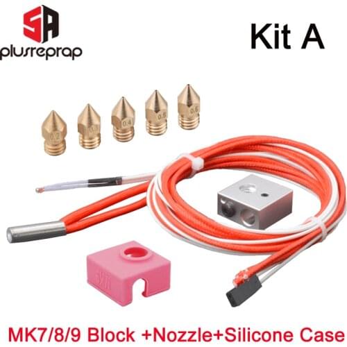 3D Printer MK8 Hot End Aluminum Heated Block with Thermistor Ceramic Heater Nozzles Kit for 1.75mm Filament 12V/24V