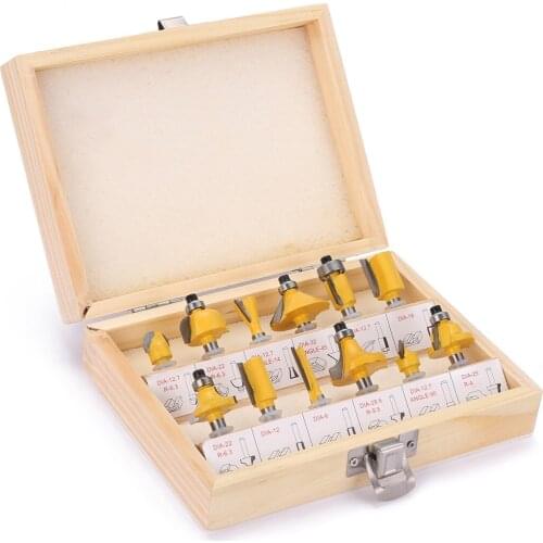 12pcs 1/4'' Shank Wood Router Bit End Mill Trimmer Trim Corner Round Cove Box Bits Tools Milling Cutter