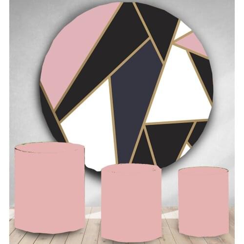 Round Panel circle background Geometric triangle pink gold girl Birthday party decor baby bridal shower candy dessert table