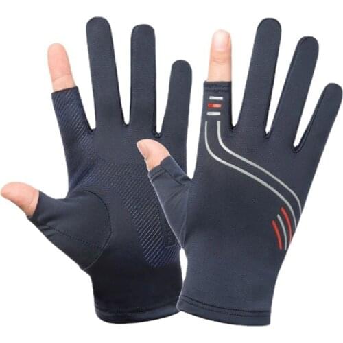 Summer Thin Ice Silk Breathable Sunscreen Gloves Man Women Outdoor Sports Two-Finger Riding Fishing Non-Slip Wear-Resistant