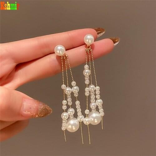 Kshmir Fashion pearl earrings for women long earrings pendant fashion design pearl fine tassel earrings for girls jewelry gift