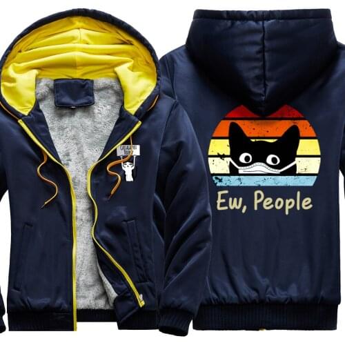 Ew People Cat Camouflage Mens Raglan Thicken Jackets Wool Liner Fashion Sweatshirts & hooded Korean Style Streetwear Retro Homme