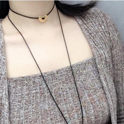 N074 Free Shipping New Design Bowknot Heart Moon Long Chokers 150CM Ties Black Rope Necklace Winter Fashion Jewelry Wholesale