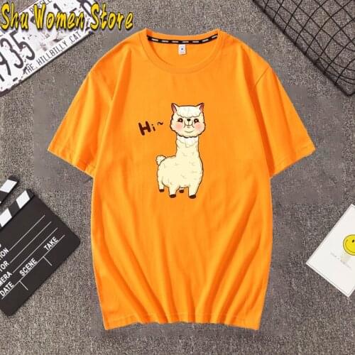 Hillbilly New Casual Cute Alpaca Printed Llama Polyester cotton Harajuku T Shirt Women Summer Short Sleeve Graphic Tops Funny An