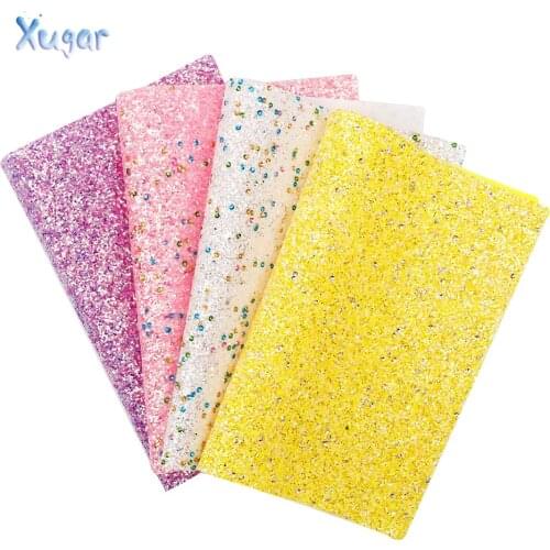 Xugar 22*30CM Glitter Faux Leather Fabric Chunky Sheet With Circle Sequin Handmade Crafts Decoration Material DIY Hair Bows Bags