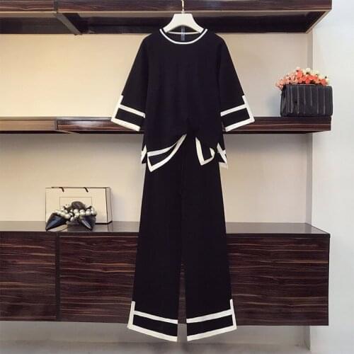 Womens Autumn Knitted Tracksuit Plus Size 2 Piece Set Pullovers Tops + Split Wide Leg Pants Two Piece Set Knit Sweatshirts Suit