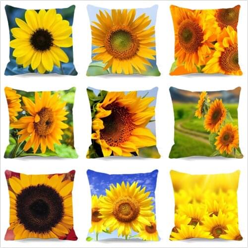 Sunflower Cushion Cover Cotton Polyester Square Pillow case- Cloth, Double-sided Printing, Size optional