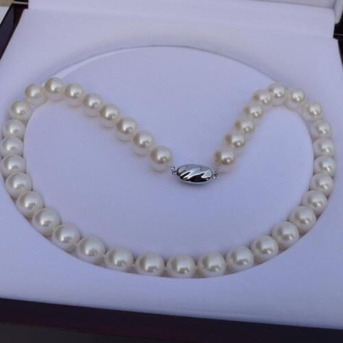 Fine Jewelry natural pearl 11-12mm round very bright light Pearl necklace 18INCH