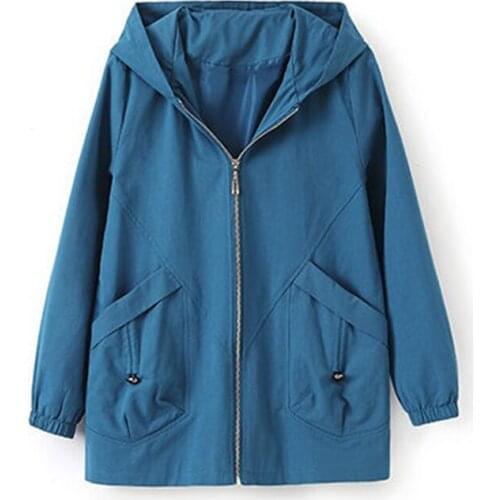 Spring Autumn Women Trench Coat 2021New Plus Size 4XL Pocket Zipper Hooded Outerwear Long Sleeve Windbreakers Female Casual Tops