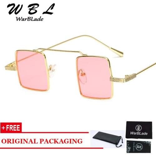WarBLade European Small Square Men Sunglasses Retro Metal Frame Pink Yellow Blue Red Vintage Sun Glasses For Women 2019