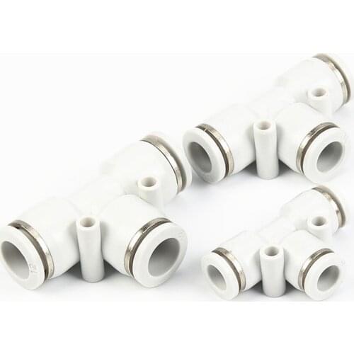 White 3 Way T shaped Tee Pneumatic Fittings PE 4mm to 16mm OD Hose Tube Push In Air Gas Fitting Quick Connector Adapters