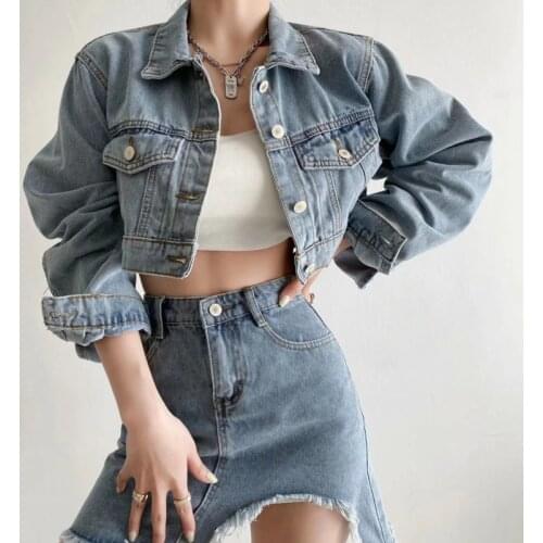 TVVOVVIN Spring New Personalized Holed Lapel Denim Coat Womens Distressed Washed Long Sleeve Short Denim Jacket 9x6J