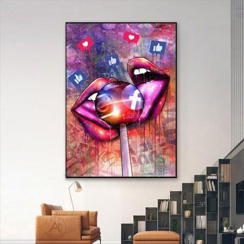 Street Graffiti Color Mouth Poster Home Decoration Living Room Bedroom Frameless Printing Canvas Atmospheric Hanging Painting