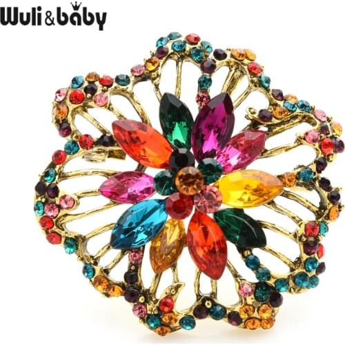 Wuli&baby 2020 New Beauty Crystal Flower Weddings Brooches Women 2020 4-color Office Party Brooch Pins Gifts