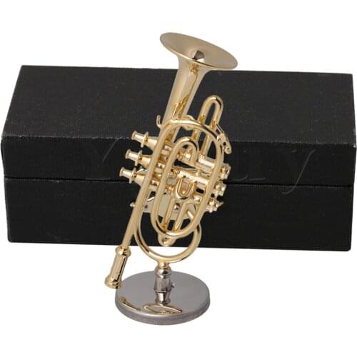Yibuy Gold Plating Gold Trumpet Miniature Replica Musical Instrument Ornaments
