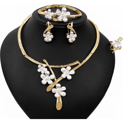 Yulaili Dubai Gold Jewelry For Women Choker Necklace Stud Earrings Ring Bracelet Bridal Wedding Jewelery Set Free Shipping