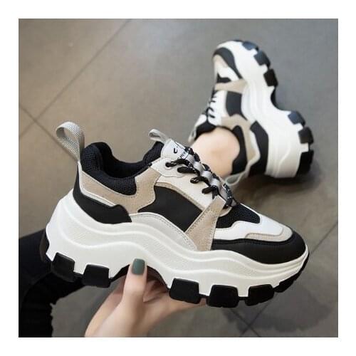 Women Chunky Sneakers Vulcanize Shoes Korean Fashion New Female Black White Platform Thick Sole Running Casual Shoe Woman 7cm