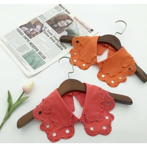 Women Neckwear Tie Hollow Two Layer Lace Flower Bead Neckline Fake Collar Detachable False Collar Removable Lapel Blouse Tops