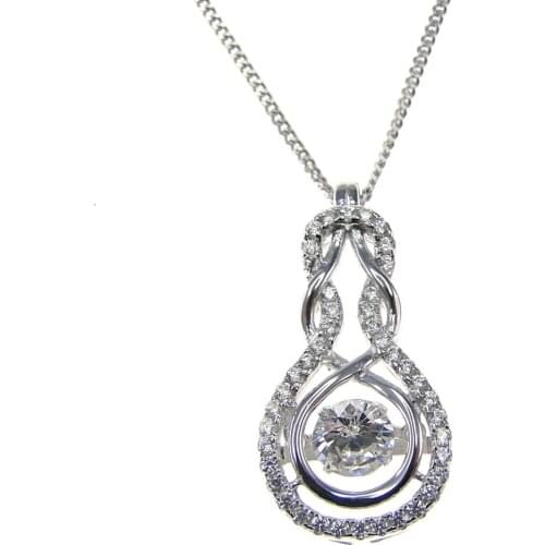 925 Sterling Silver Moving Stone Drop Pendant Dancing Diamond Dancing CZ Womens Pendant