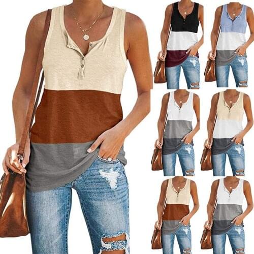 2021 Summer New Vest V-Neck Low-Cut Button Stitching Color Contrast Casual Loose Sleeveless Vest Women
