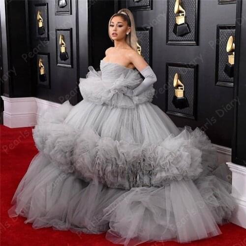 Gray Celebrity Party Dresses Tulle Arabic Evening Dress Strapless Kaftans Formal Prom Dresses Dubai Women 2020 Robe De Soiree