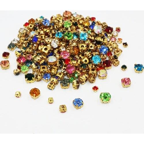 Gold Claw100pcs/pack Mixe Size Crystal Glass Rhinestone Sew On Setting DIY Rhinestone For Garment Decoration Accessories
