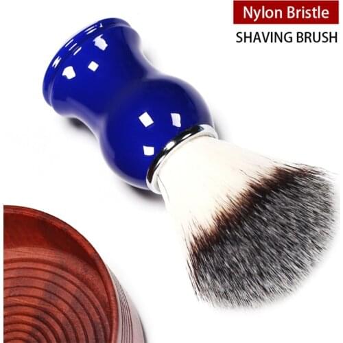1Pc Men Shaving Brush Natural Nylon Hair Straight Razor Shave Barber Face Cleaning Blue Resin Handle Salon Tool Classic Retro