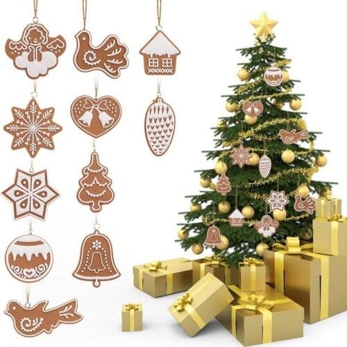 11pcs Christmas Tree Pendants Decor Hanging Animal Snowflake Bell Biscuits Ornaments DIY Handmade Xmas Home New Year Decoration