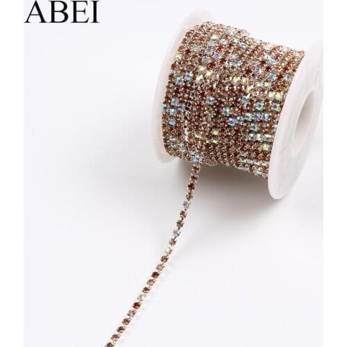 2mm 2Yards Black Champange crystal AB Claw Tape Glass Rainstones Chain Jewelry Findings DIY Sewing Embellishment