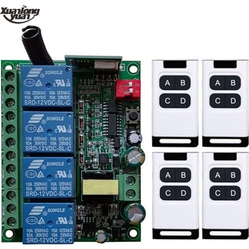 AC110V 220V 230V 4CH 4 CH 315MH 433MHz rf Remote Control Switch Wireless Relay Receiver Controller for Garage\ Door\ LED\ Bulb