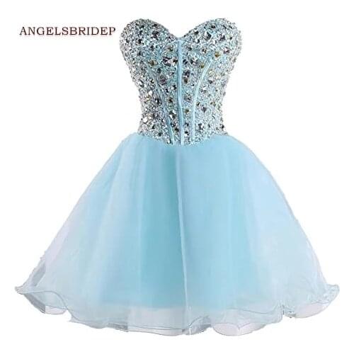 ANGELSBRIDEP Sweetheart Homecoming Dresses Vestidos de festa Sparkly Crystal Organza Short Graduation Formal Party Gowns