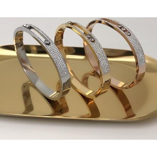 Luxury Brand Stainless Steel Slide Lover Bangles Full Crystal Stone Bracelets for Women Girls Best Gift For Friends Buage