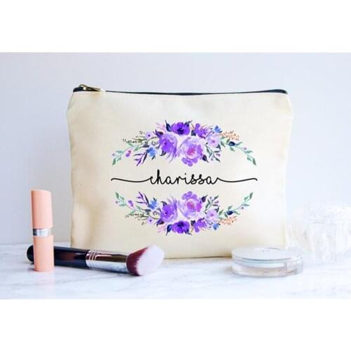 Floral wreath Bridesmaid Wedding Cosmetic gift Bag personalised mother of the groom Makeup Bags Women Toiletry Bag Organizer Bag