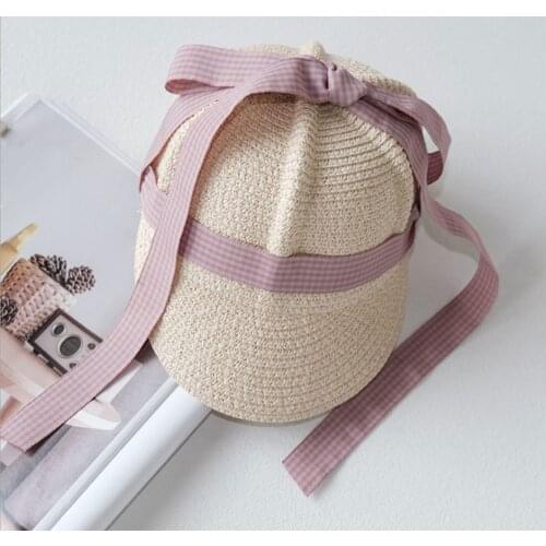 Princess Infant Kids Straw Hats Girls Bowknot Baseball Hat Sun-Resistant Panama Peaked Beach Hats Cap for Summer Autumn