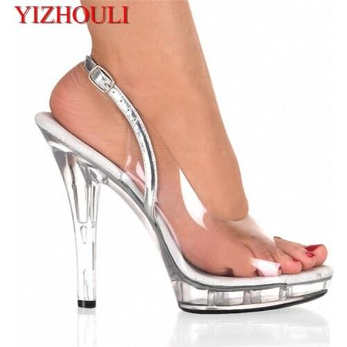 Elegant Full Clear 13cm Super High Heel Shoes Platform Sandals, Pole Dance Shoes, Party/Wedding Shoes