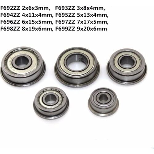 20pcs F692ZZ F693ZZ F694ZZ F695ZZ F696ZZ F697ZZ F698ZZ F699ZZ Flange Ball Bearing Metal Shielded Flanged Bearings