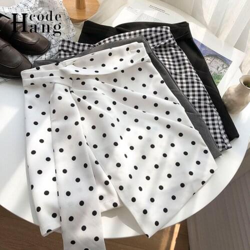 HangCode Chic Bandage High Waist Skirts 2021 Summer Women Polka Dot Print Mini Skirts Korean Fashion Irregular Short Skirts