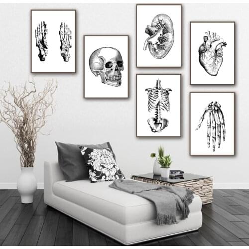 Heart Skull Foot Bone Anatomy Wall Art Canvas Painting Nordic Posters And Print Wall Picture For Living Room Doctor Office Decor